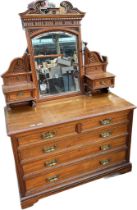 19th century dressing table, the central mirror surmounted by scroll carved detail, flanked by two