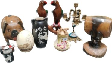 A selection of various collectables to include Germany cast iron & porcelain 4 branch candle stick