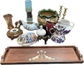 A collection of collectables to include antique barometer, Buchan pottery vintage jug & bronze style