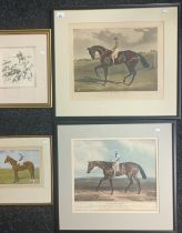 Four Artworks; A pair of coloured engravings titled 'Bloombury' and 'Bay Middleton' engraved by C.