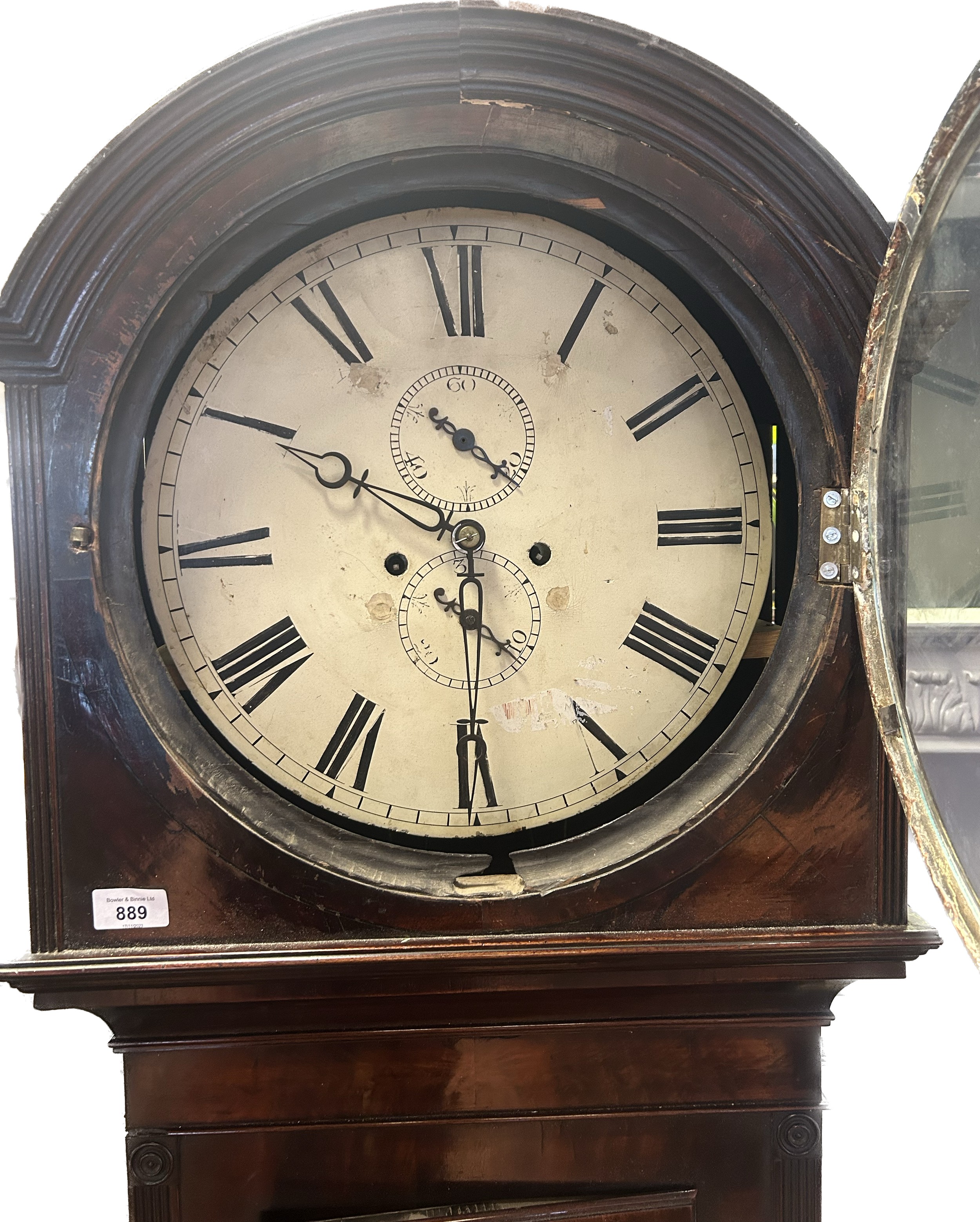 19th century dome top grandfather clock; comes with weights and pendulum. [204cm high] - Image 3 of 4