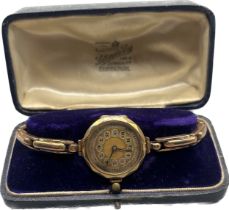 Antique ladies 9ct yellow gold cocktail watch, 15 jewels. In a working condition- may need a