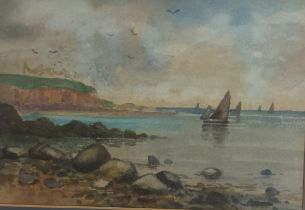 An antique original watercolour depicting coastal scene. [Unsigned] [Frame measures 33x39cm]