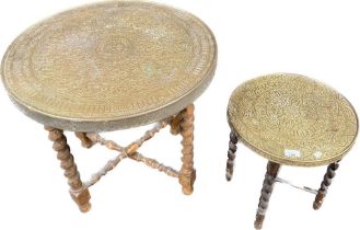 2 Antique/ vintage Indian brass topped folding tables [57x60cm]