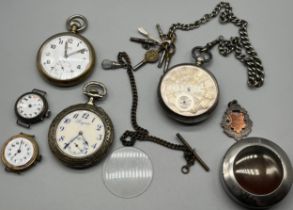 A Selection of antique and vintage pocket watches and watches; Antique Longines pocket watch, ornate