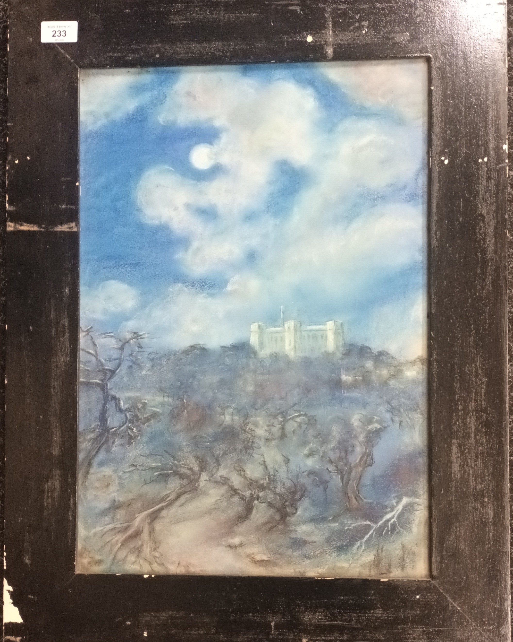 Antique pastel drawing depicting woodland area with estate house in the background. [67x51cm] - Image 2 of 3