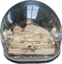An Antique Indian balsa wood model of Trichinopoly hill top , Tamil Nadu with fitted glass dome