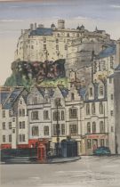 A.Brash Ink and wash depicting Edinburgh Castle from Grassmarket, signed. [Frame 44x34cm]