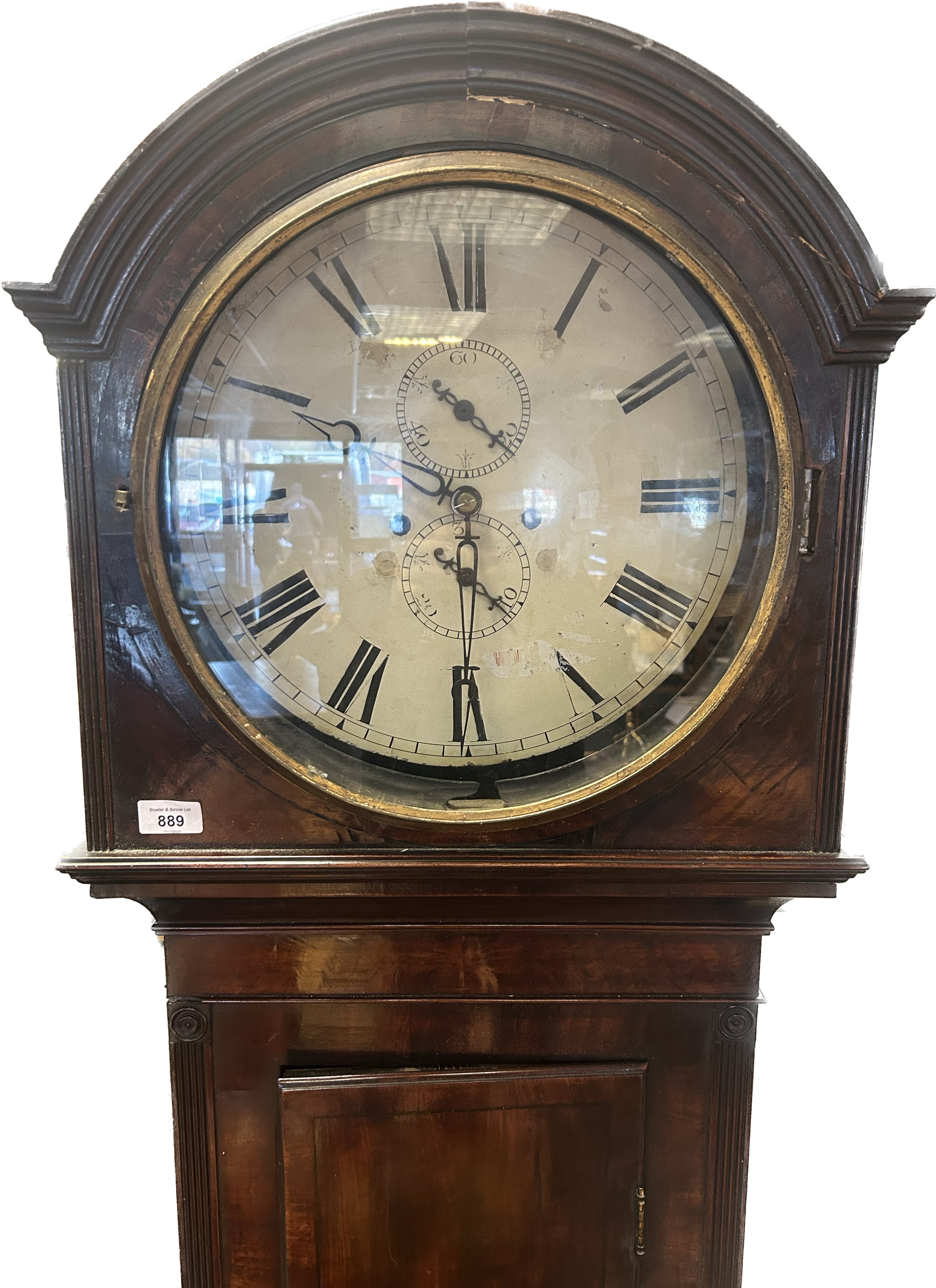 19th century dome top grandfather clock; comes with weights and pendulum. [204cm high] - Image 2 of 4