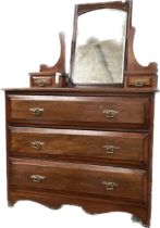 19th century dressing table, the top with moveable mirror flanked by two short drawers above a chest