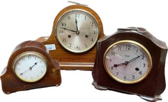 A collection of three antique mantle clocks to include Edwardian inlaid clock & smiths bakelite