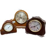 A collection of three antique mantle clocks to include Edwardian inlaid clock & smiths bakelite