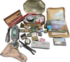 A collection of collectables to include dollond of London magnifying glass with leather case,