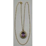 9ct yellow gold ladies necklace together with a 9ct yellow gold and oval cut amethyst stone pendant.