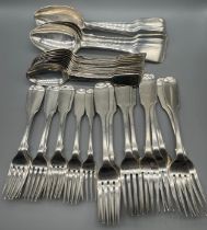 A Large Victorian London silver cutlery set- Forks and spoons- produced by Elizabeth Eaton. 11 large