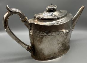 George III London silver teapot- Robert Jones, London 1796, of oval outline, with bright cut