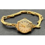 Vintage ladies 9ct yellow gold Cyma Cocktail watch, Gold case and gold elasticated bracelet. [In a
