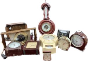 A large collection of vintage clocks to include Bakelite Smiths wall clock, Bivox dandy alarm