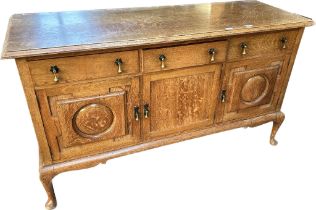 19th century oak sideboard, the rectangular top above three short drawers and three cupboard