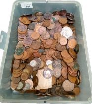 A large box of old world coins; British & foreign