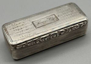 Georgian Birmingham silver snuff box, produced by Edward Smith. [1.8x6.5x2.8cm]