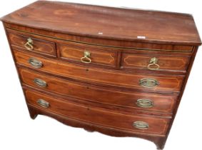 19th century chest of drawers, the bow front surface over three short drawers and three graduating
