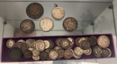 A Collection of antique silver coins. includes Louis Philippe I 1834 5 Francs, Queen Victoria 1900