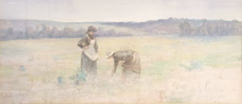 J. Sutherland Large framed pastel drawing depicting women picking from the fields, signed to the