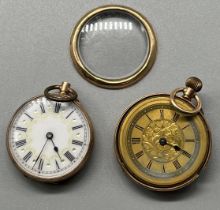 Two antique 9ct gold cased fob watches. [Both need attention]