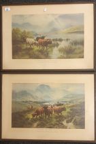 A pair of coloured prints titled ' Sunrise On Loch Katrine' and ''Sunset On The Loch'. From the