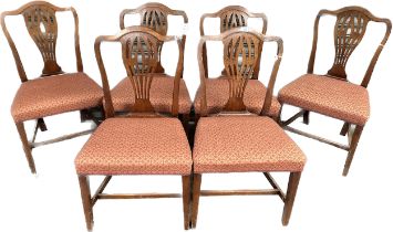 Set of six Georgian style mahogany chairs, the arched top rails above pierced vasiform splats and