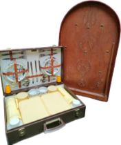 A Vintage Brexton complete picnic set along with bagetelle game