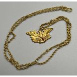 14ct yellow gold bird holding wreath pendant with a 14ct yellow gold necklace. [17.07 grams] [