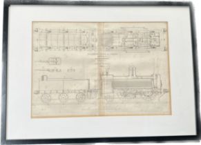 Framed Engraving of 'Locomotive Engine and Tender' manufactured by R & W Hawthorn, Newcastle upon