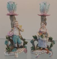 A pair of 19th century Meissen figure candle stick holders. [15cm high]