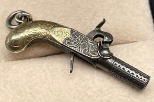 A Rare 19th/ 20th century miniature 'Muff Pistol' folding trigger European percussion pistol, French