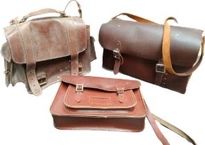 A collection of vintage railway leather satchel bags