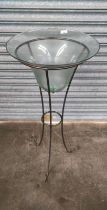 Contemporary wrought iron and glass plant stand.