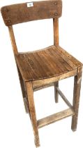 Oak high backed stool- Military marking underneath [96.5cm]