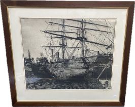 A signed artist proof RSS discovery Dundee etching set in mahogany framing [72x82cm]