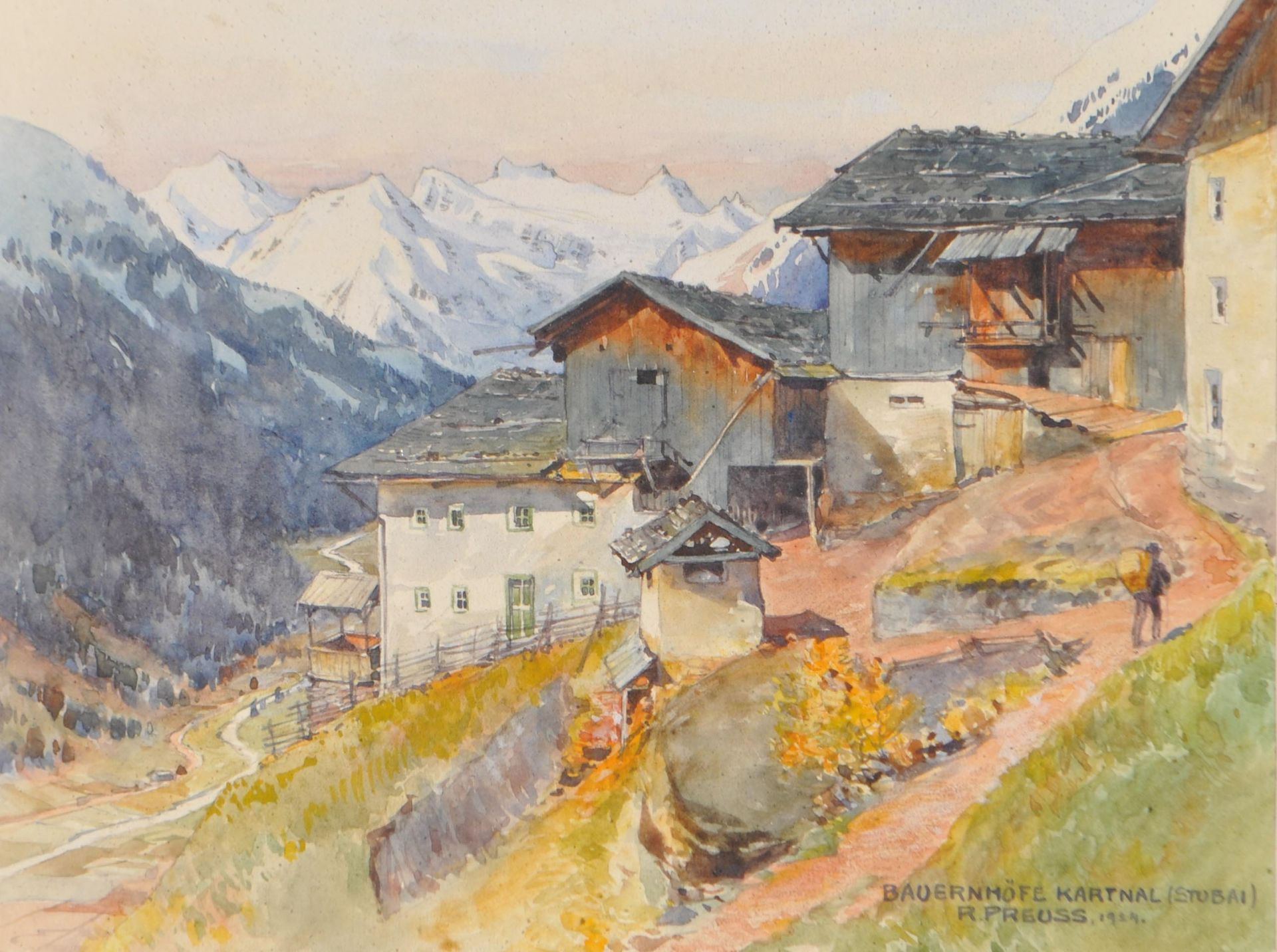 Rudolf Preuss - Bauernhöfe Kartnal im Stubaital, 1924