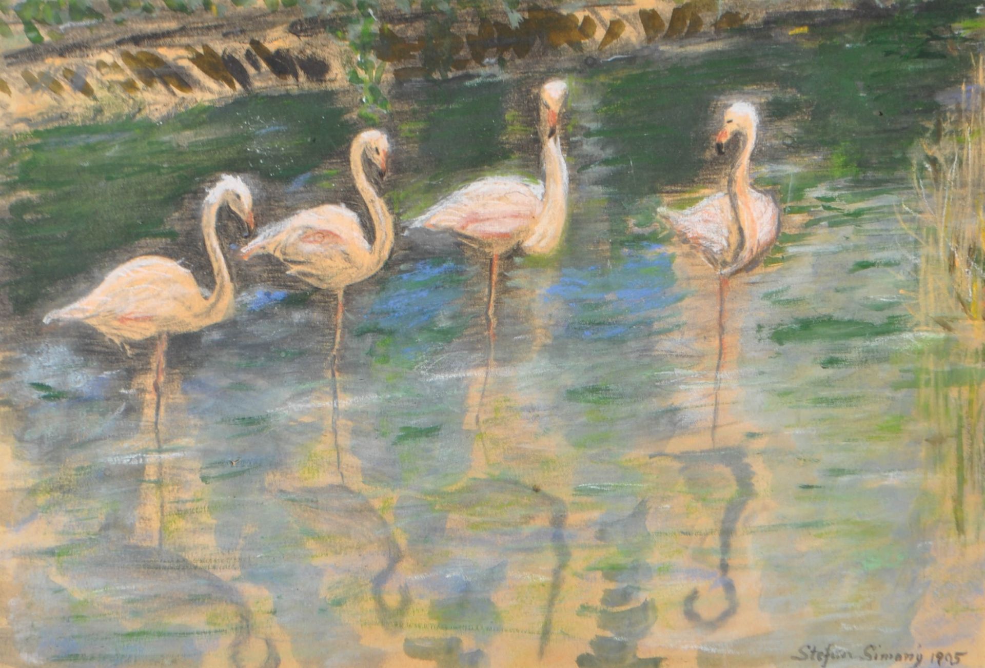 Stefan Simony - Flamingos im Wasser, 1905