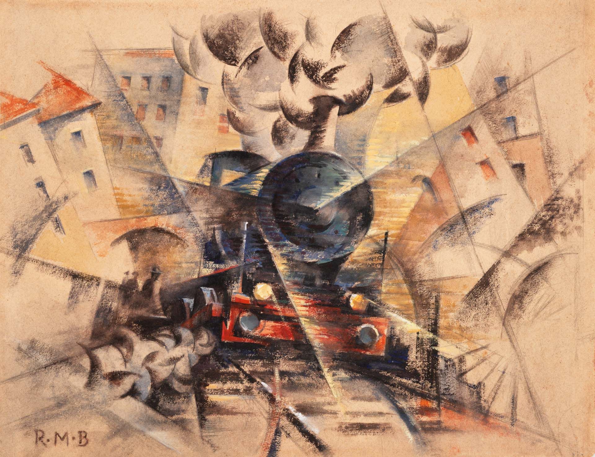 Roberto Marcello Baldessari - Treno + citta, 1916