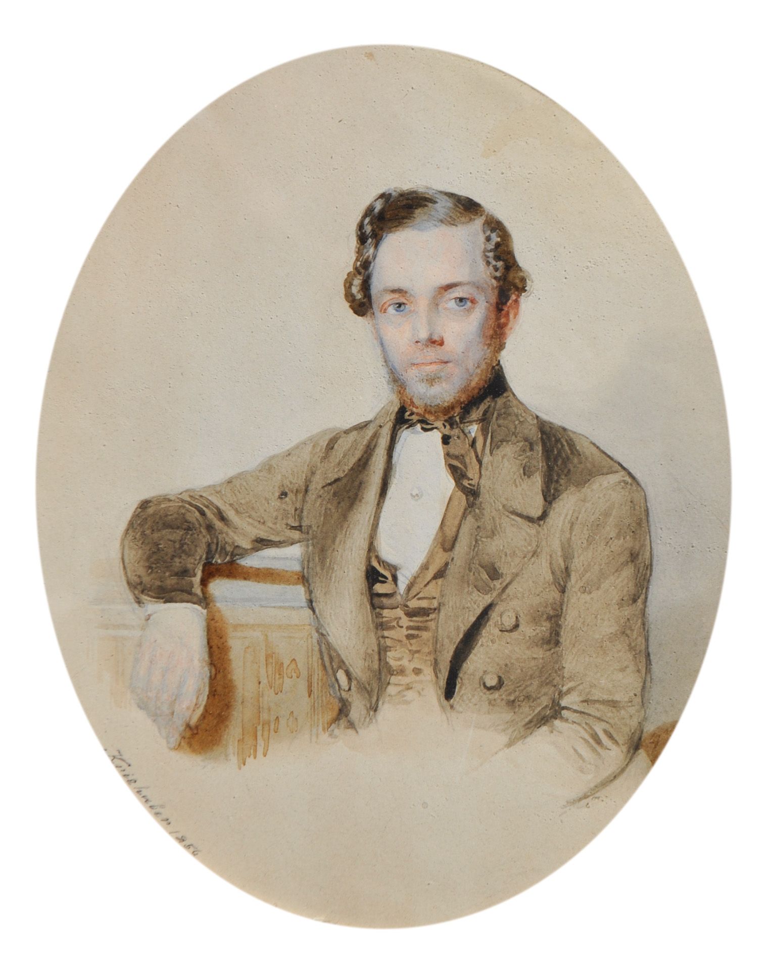 Josef Kriehuber - Porträt eines jungen Mannes mit Backenbart, 1856