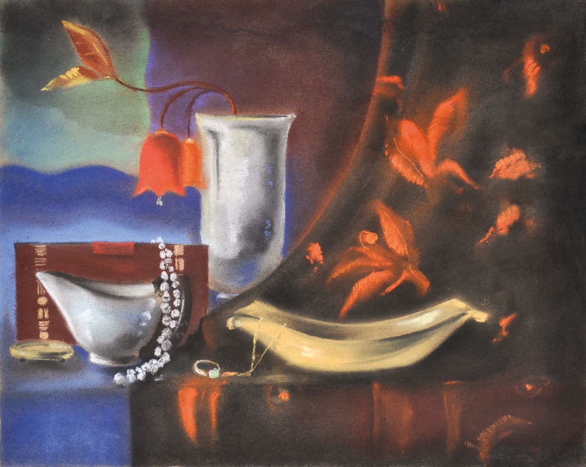 Ernst Nepo - Stillleben mit Blumenvase und Juwelen, 1939