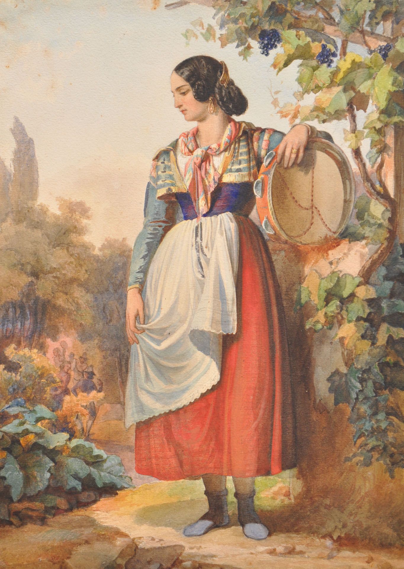 Österreichischer Maler um 1860/Pittore austriaco del 1860 ca. - Italienisches Mädchen mit Tamburin