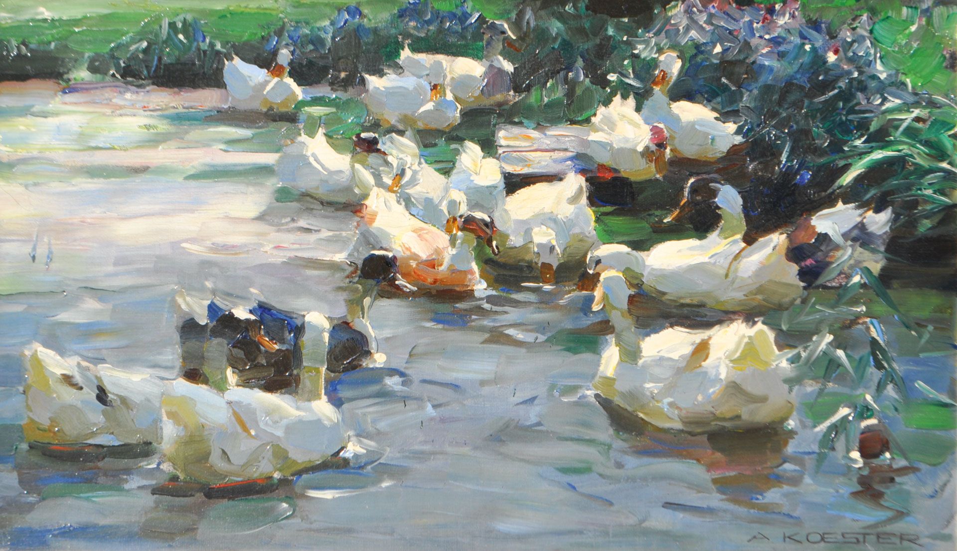 Alexander Koester - Enten am Seeufer