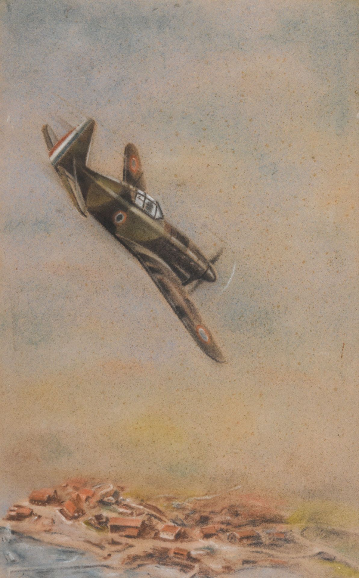 Künstler des 20. Jahrhunderts/Artista del Novecento - Fairey Battle im Sturzflug auf Dorf, 1940er J