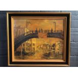 Peinture sur toile "Le Pont de l'Académie, Venise" signé JT Leboncker '65 