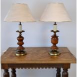 Paire de lampe vintage socle en bois et laiton 1980